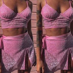 Women's 2 Pieces Skirt Outfit Spaghetti Strap Vest Crop Tops Irregular Sets M